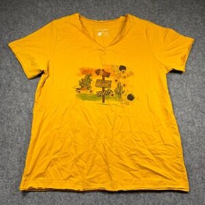 American Bling Womens 2XL Mustard Yellow Western Graphic V-Neck T-Shirt Cacti